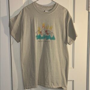 Tan Cotton T-Shirt with mountains